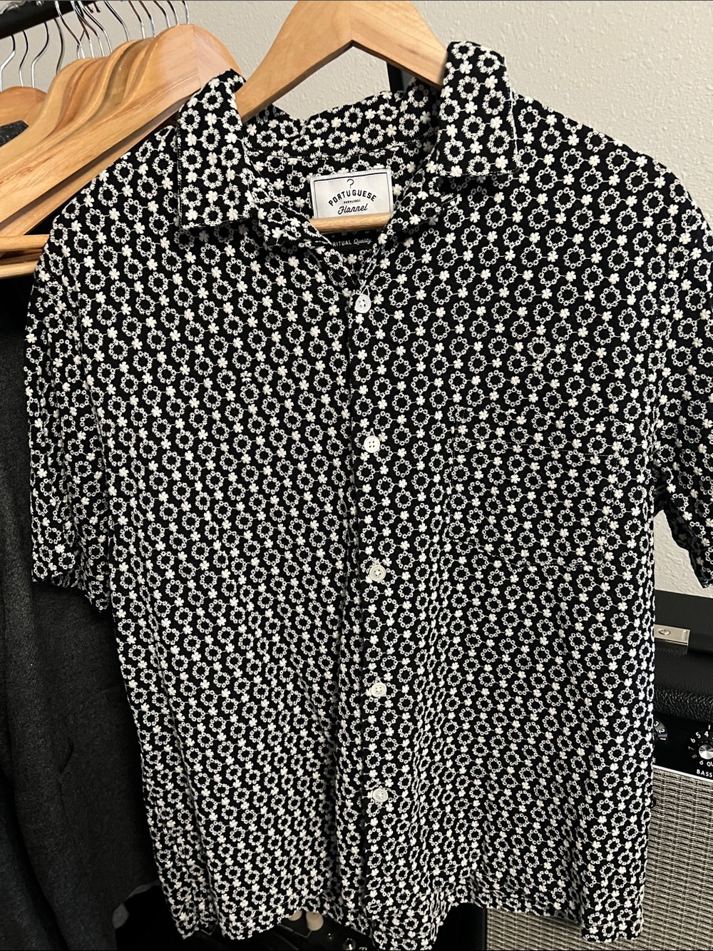 Portuguese Flannel Men's Black Floral Short-Sleeve Button-Down Shirt